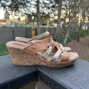 Born‎ Women’s Leather Cross Strap Wedge Heel Sandals Size 8